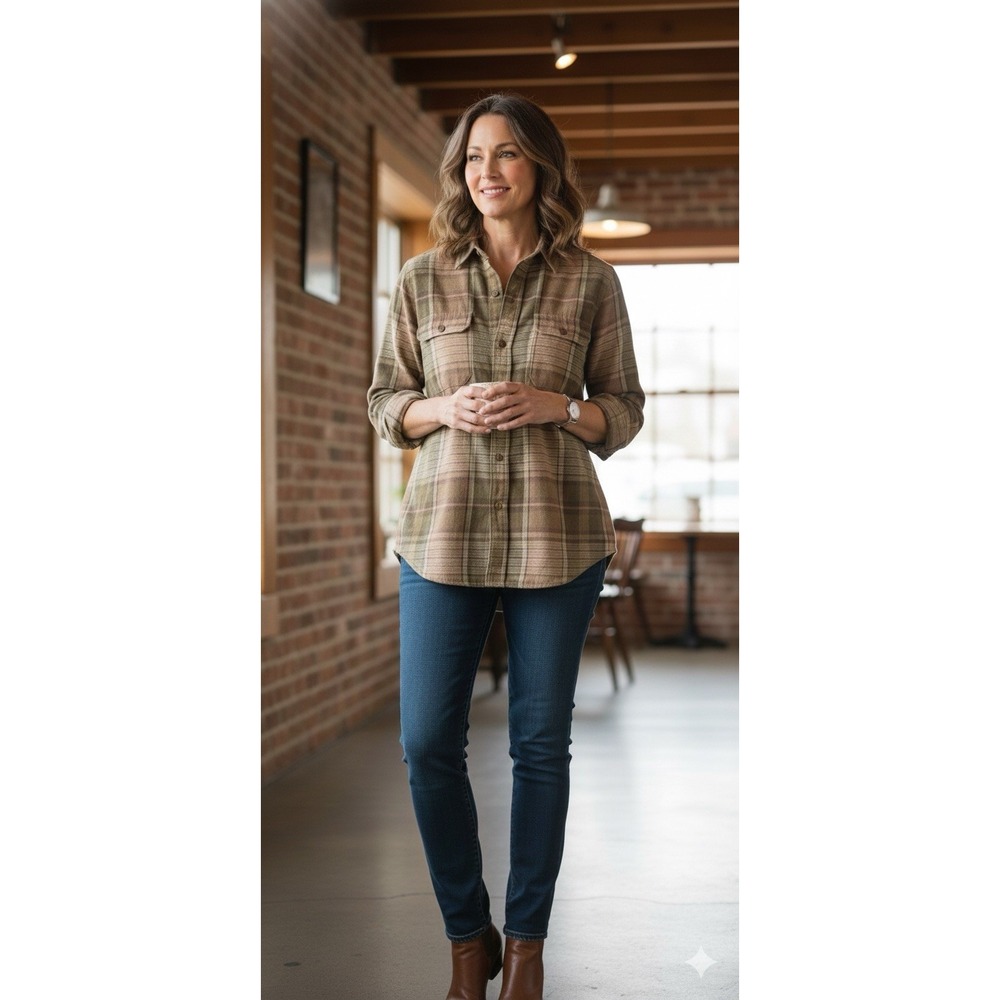 Lauren Ralph Lauren Army Green Plaid‎ Snap Button Size P/P Petite